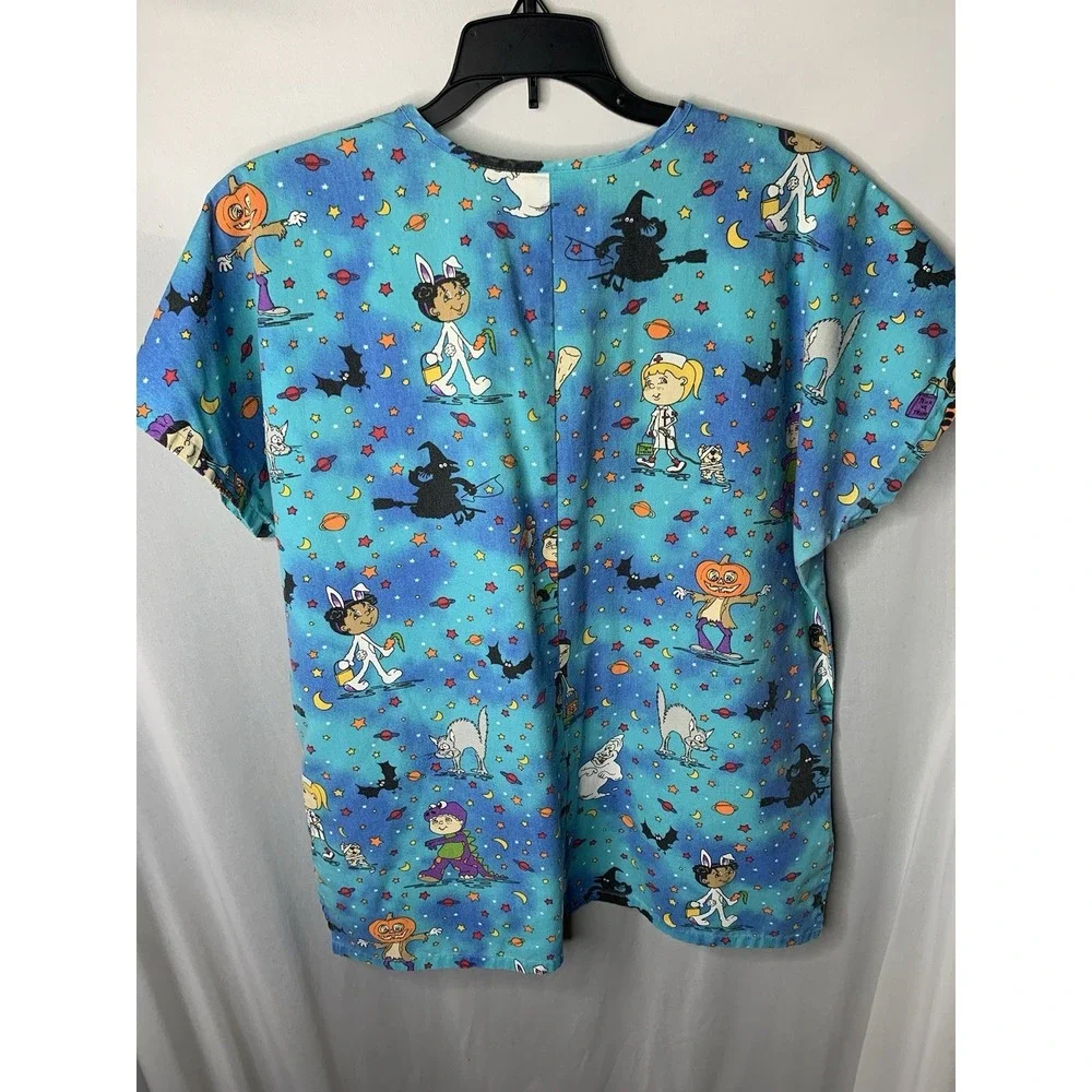 Women's S Vintage Halloween Rare‎ Scrub Top Nurse Uniform Piediatrics  Ghost Cat